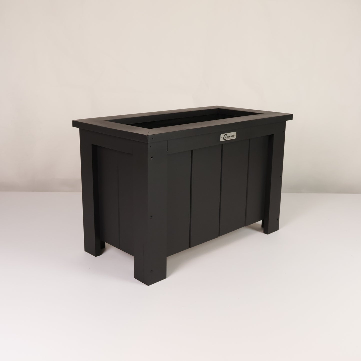 Macrocarpa timber. Modern, large, black coloured outdoor planter box, chemical free. 