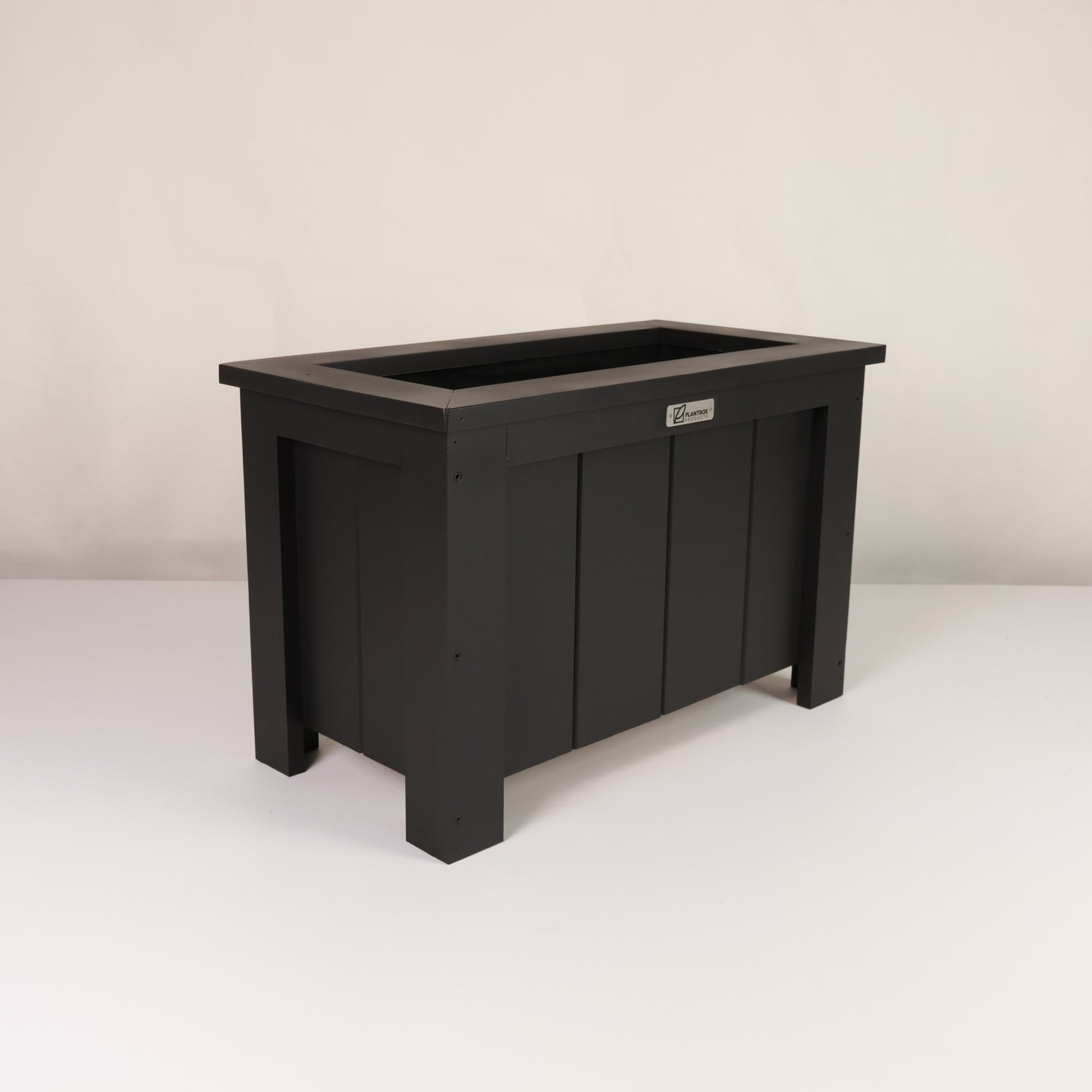 Macrocarpa timber. Modern, large, black coloured outdoor planter box, chemical free. 